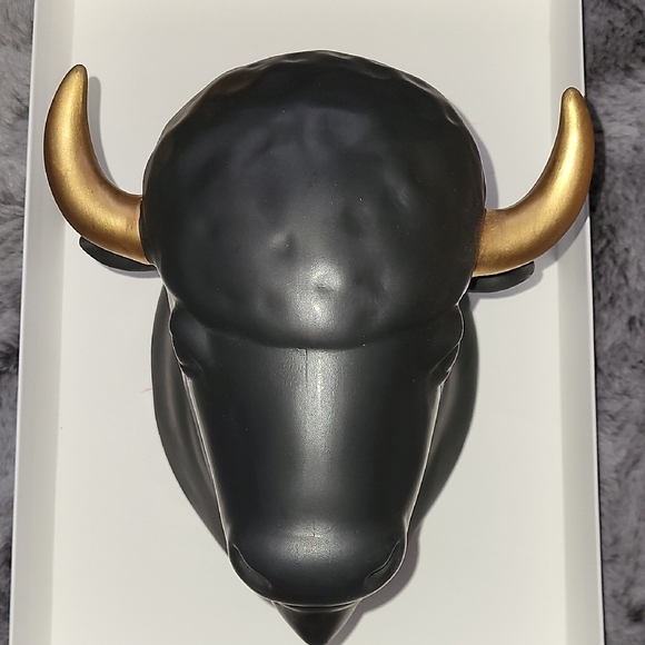 Other - Black Bison Head Wall Decor with Gold Horns